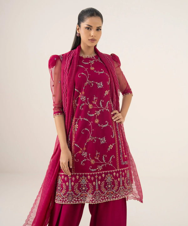 3 Piece - Embroidered Net Suit