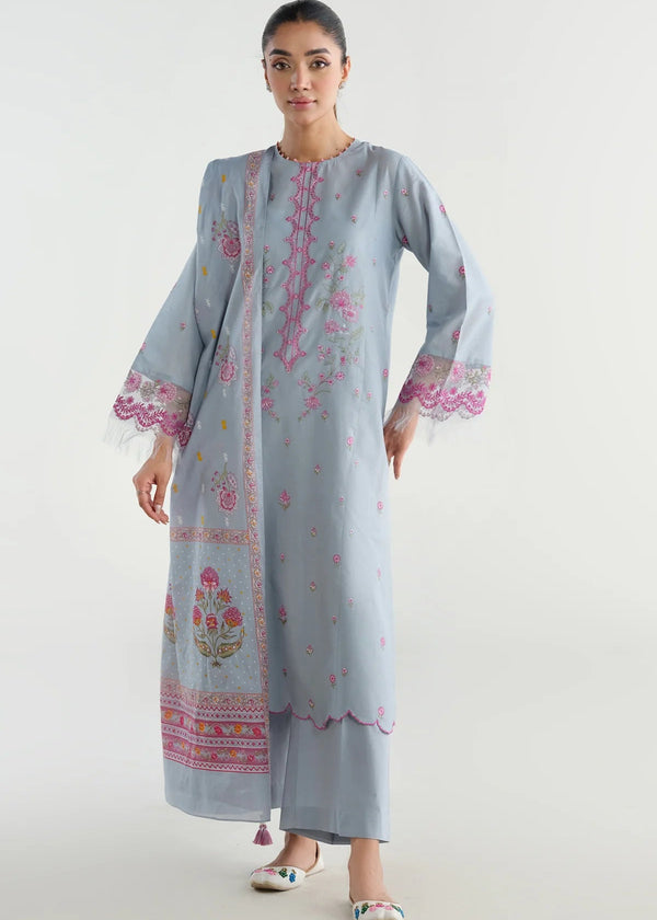 3 Piece - Printed & Embroidered Suit - C6217